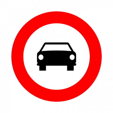 ilustracion Entrada prohibida a vehículos de motor, excepto motociclos de dos ruedas sin sidecar