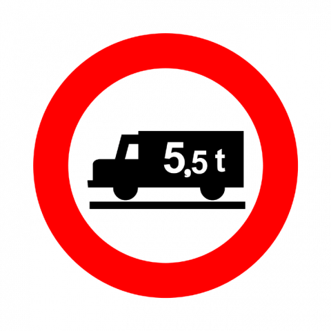 ilustracion Entrada prohibida a vehículos destinados al transporte de mercancías con mayor masa autorizada que la indicada