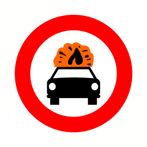 ilustracion Entrada prohibida a vehículos que transporten mercancías explosivas o inflamables