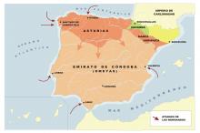 ilustracion Mapa de la expansión de los reinos cristianos por la Península Ibérica en el s. IX