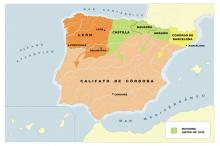 ilustracion Mapa de la expansión de los reinos cristianos por la Península Ibérica en el s. XI