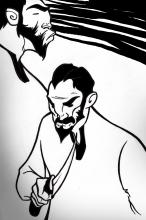 ilustracion El extranjero: Los árabes los siguen hasta la playa