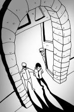 ilustracion El extranjero: Lo sacan de la sala del juicio