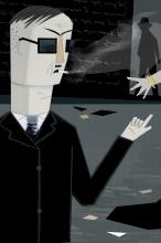 ilustracion Beltenebros: El hombre en la oscuridad y la mujer asustada