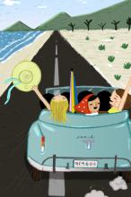 ilustracion Los cachorros: Iban todos juntos con las chicas a la playa en el Ford nuevo de Pichulita