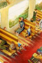 ilustracion Diez negritos: Vera Claythorne en un vagón de tercera clase