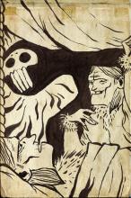 ilustracion Canción de Navidad: Scrooge ve su cuerpo amortajado