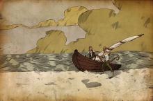 ilustracion El viejo y el mar: El viejo recogiendo los aparejos