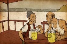 ilustracion El viejo y el mar: Charlando en la terraza