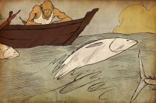 ilustracion El viejo y el mar: Encuentra un banco de peces