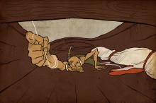 ilustracion El viejo y el mar: Sigue la lucha con el pez