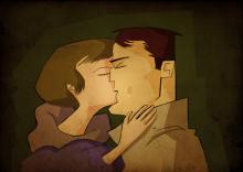 ilustracion El sueño eterno: Marlowe y «peluca de plata» se besan