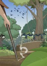 ilustracion Robinson Crusoe: Defendiendo su cosecha