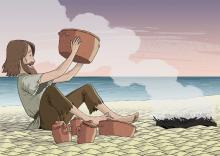 ilustracion Robinson Crusoe: Consigue hacer ollas y potes