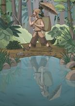 ilustracion Robinson Crusoe: Su nuevo aspecto le hace reír 