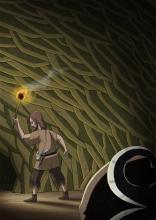 ilustracion Robinson Crusoe: Descubre una cueva