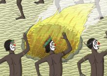 ilustracion Robinson Crusoe: Los salvajes bailando