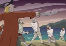 ilustracion Robinson Crusoe: Un barco amotinado desembarca en la isla