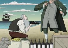 ilustracion Robinson Crusoe: El capitán agradece a Robinson la recuperación del barco