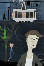 ilustracion Nada: Juan busca enfurecido y celoso a Julia, y Andrea lo persigue para evitar que haga una barbaridad