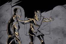 ilustracion Hamlet: Hamlet le pide a Horacio que observe la actitud del rey