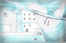 ilustracion Moby-Dick: Queequeg salta del barco para salvar a un marinero