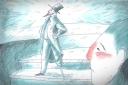ilustracion Moby-Dick: Ismael ve por primera vez al capitán Ahab