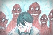 ilustracion Moby-Dick: El capitán con los polizones a su espalda