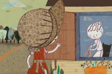 ilustracion Las aventuras de Huckleberry Finn: Huck se disfraza de chica para averiguar cómo está la situación