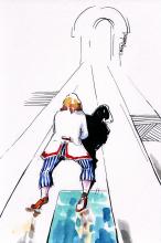 ilustracion Los viajes de Gulliver: Gulliver lamiendo el suelo