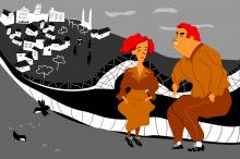 ilustracion La plaza del Diamante: Natalia le cuenta a Quimet que ha dejado a Pedro