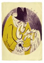 ilustracion La isla del tesoro: El ciego toma la mano del capitán