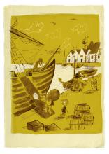 ilustracion La isla del tesoro: Jim llega a los muelles