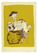 ilustracion La isla del tesoro: Jim escondido en el tonel de manzanas