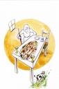 ilustracion La Odisea: Ulises disfrazado de mendigo es invitado a comer