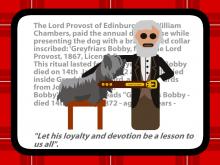 ilustracion Cuento Greyfriars Bobby: Lord Provost de Edimburgo, Sir William Chambers, declara al fiel perro como propiedad del Consejo de la Ciudad