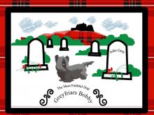 ilustracion Cuento Greyfriars Bobby: Bobby frente a la tumba de su primer dueño, John Gray