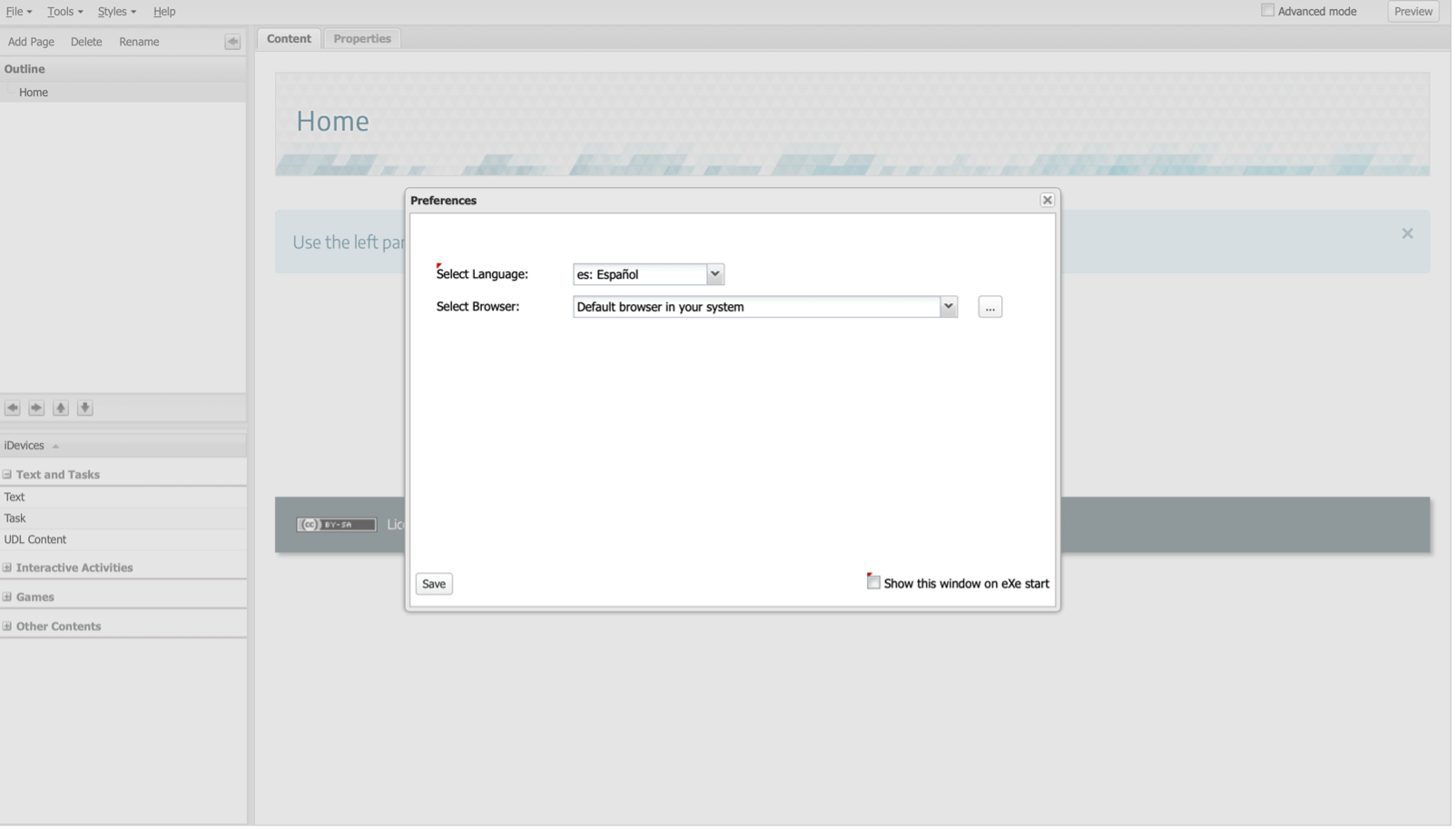 Pantalla inicial exelearning