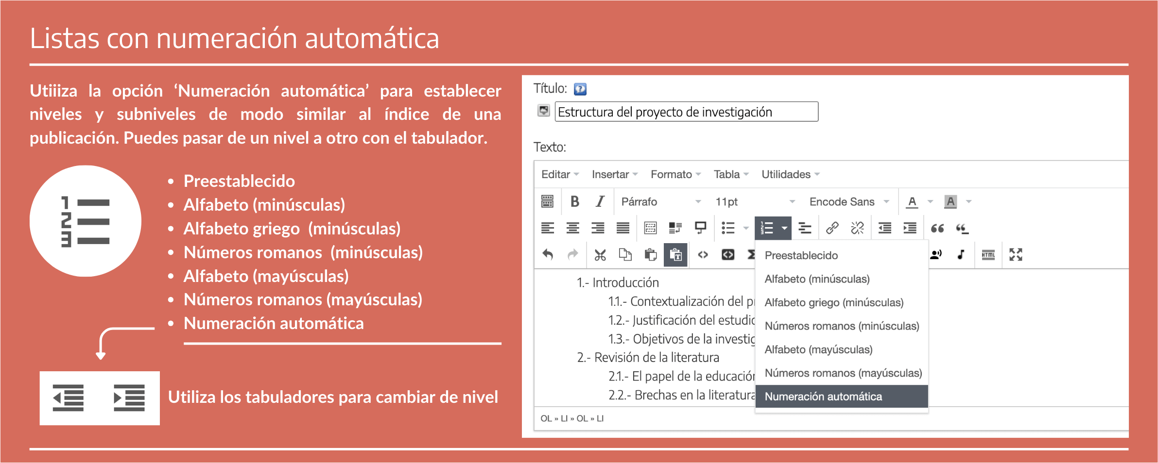 Listas de numeración automática