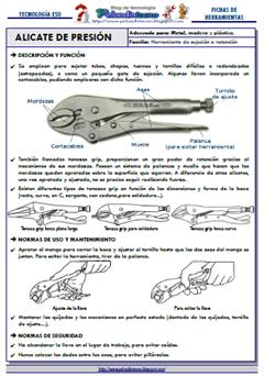 Alicate de Presión/tenazas grip: Ficha de Herramienta del Taller de Tecnologías