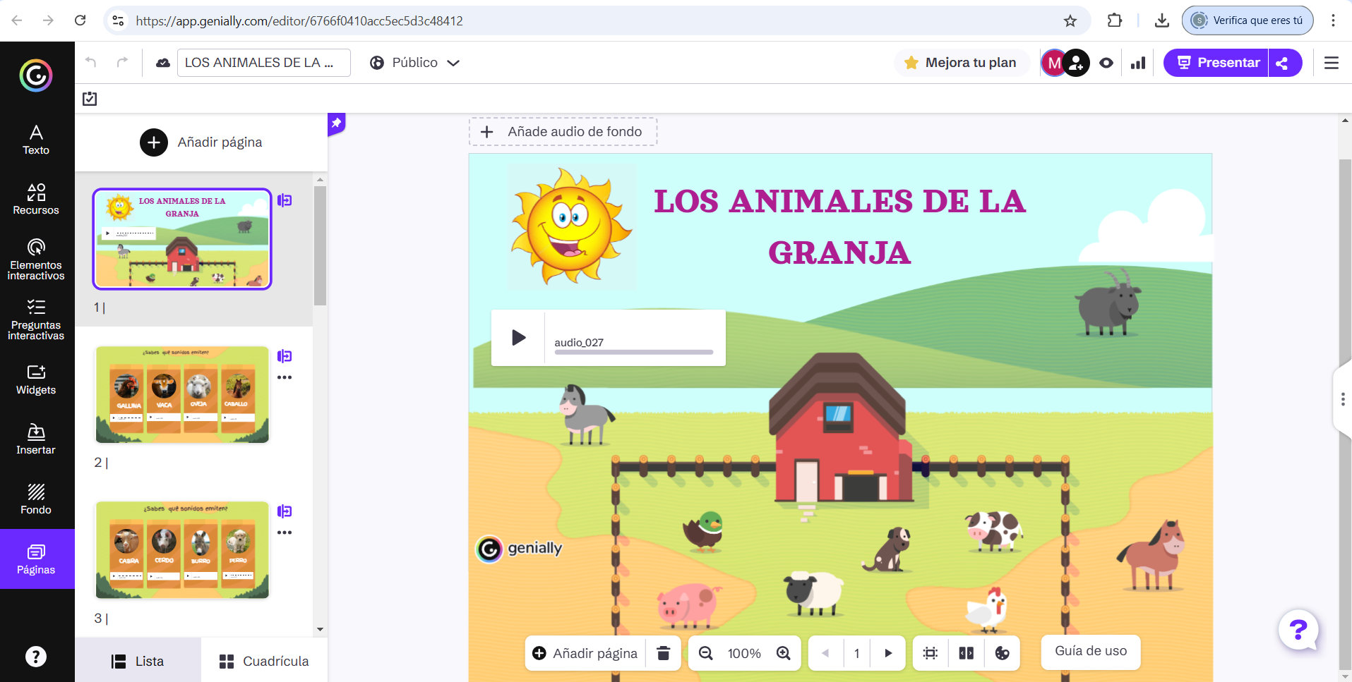 Identificación de los animales de la granja 