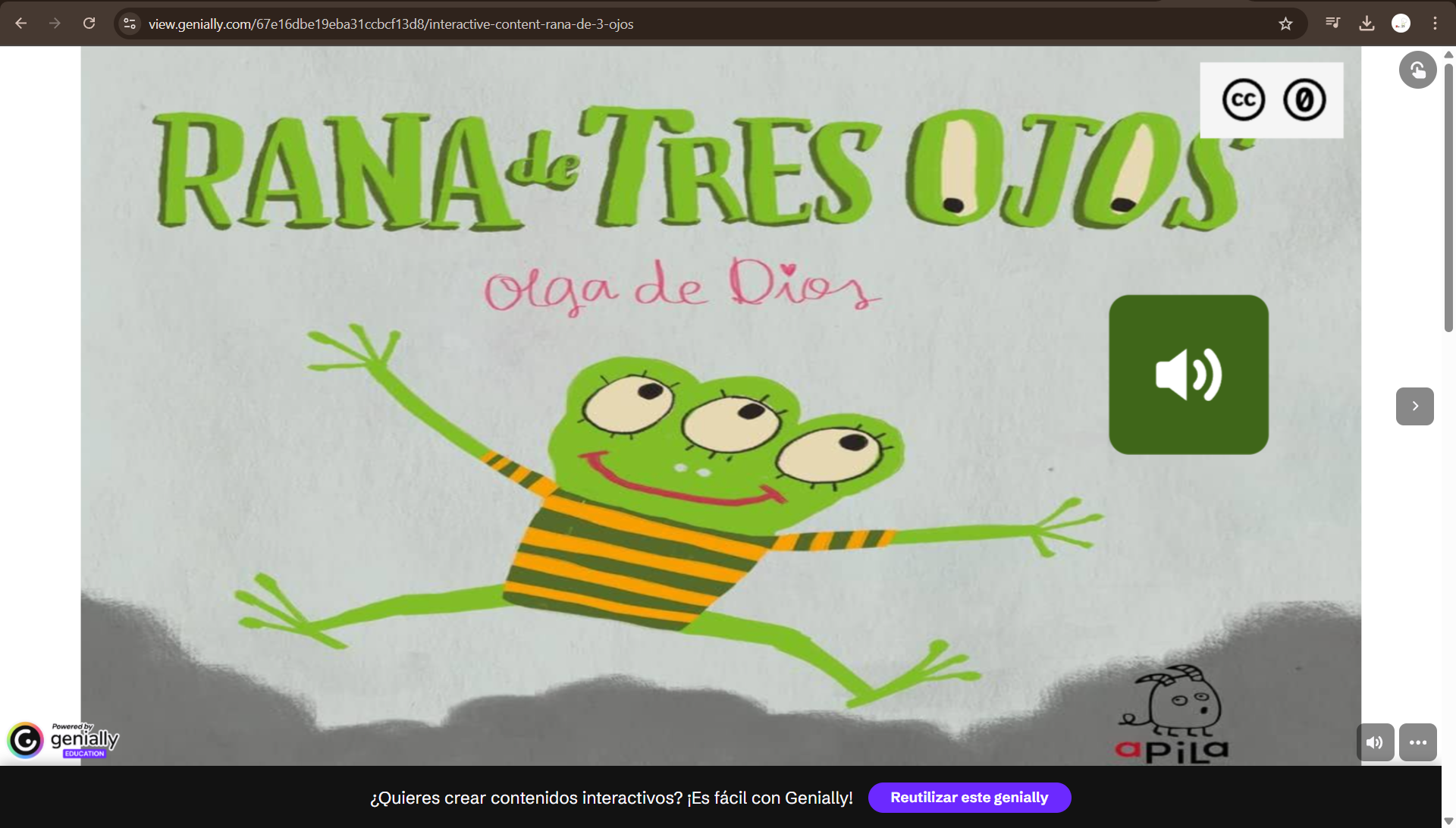 Imagen del Genially del cuento de la Rana de 3 ojos