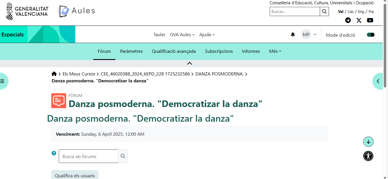 imagen ilustrativa del FORO de debate. Danza Posmoderna. "Democratizar la danza"