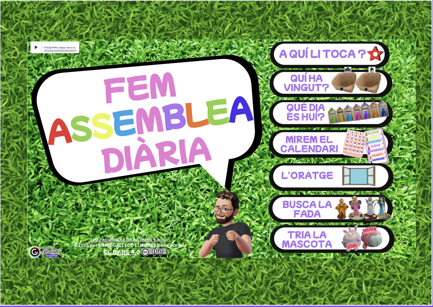 Assemblea digital interactiva que permetrà a la vostra xicalla realitzar les rutines bàsiques al començar el dia en l'aula d'Infantil 5 anys.