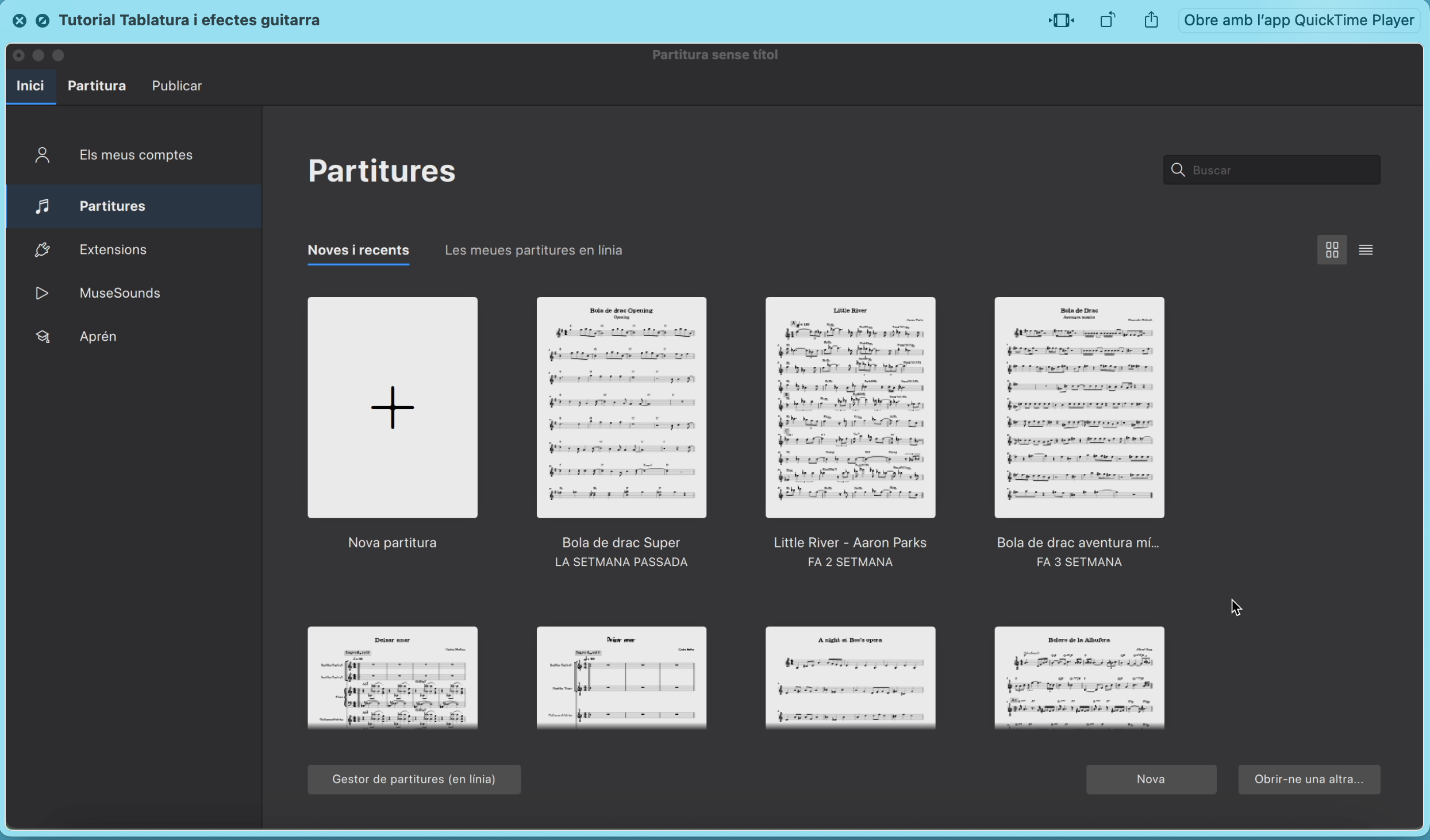 Creació de partitures per a guitarra elèctrica amb tablatura