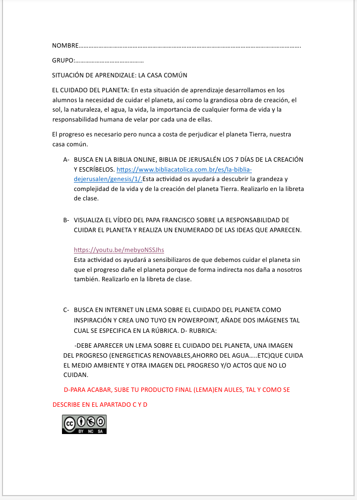 En este recurso nos concienciamos de la necesidad de no dañar el medioambiente, la riqueza de sus seres vivos, la responsabilidad directa de la especie humana en el cuidado del planeta Tierra.
