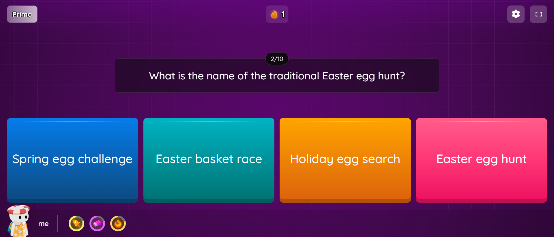 Juego de preguntas sobre Pascua para trabajar vocabulario de inglés en primaria.