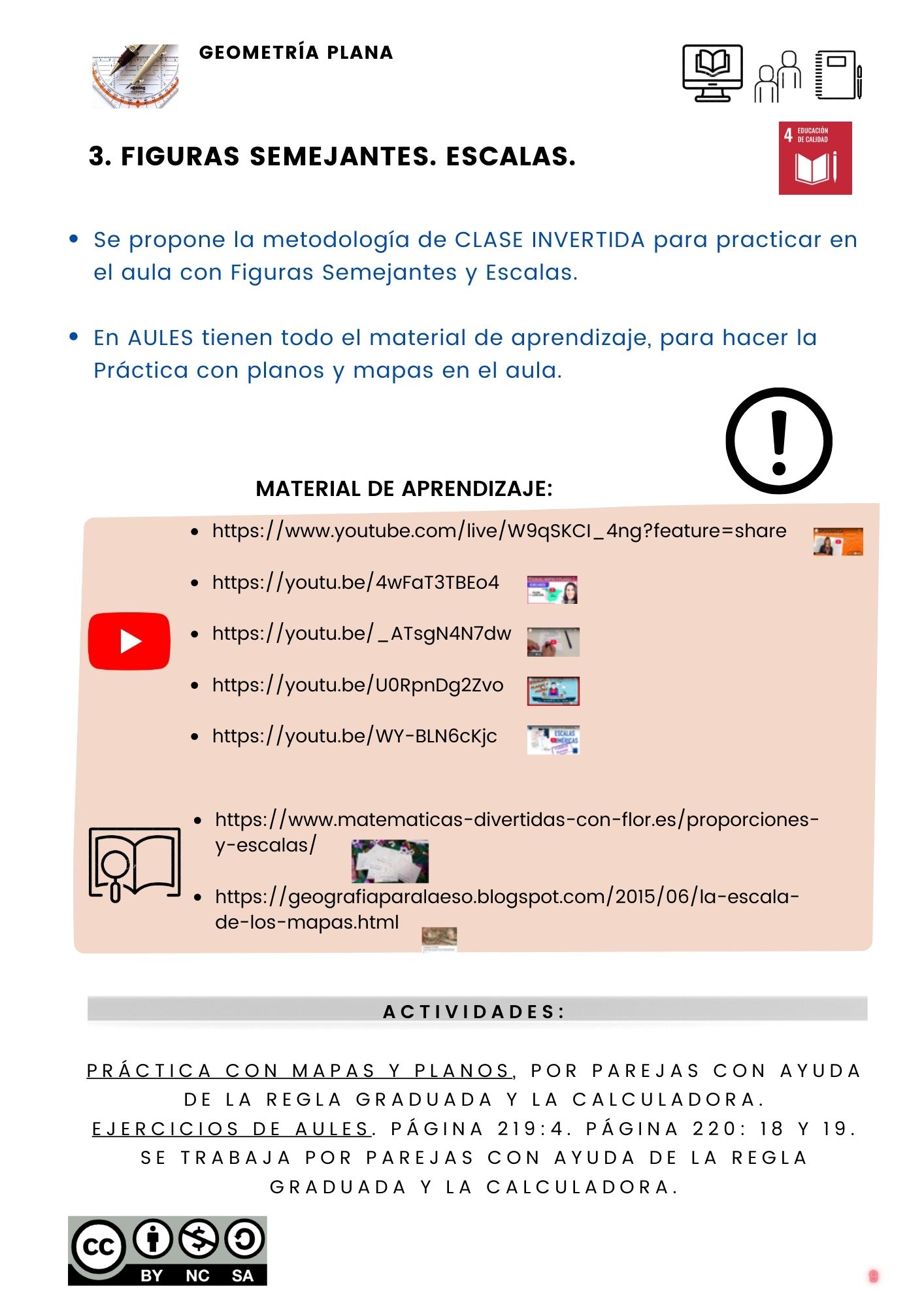 Clase invertida para realizar actividades de figuras semejantes y escalas.