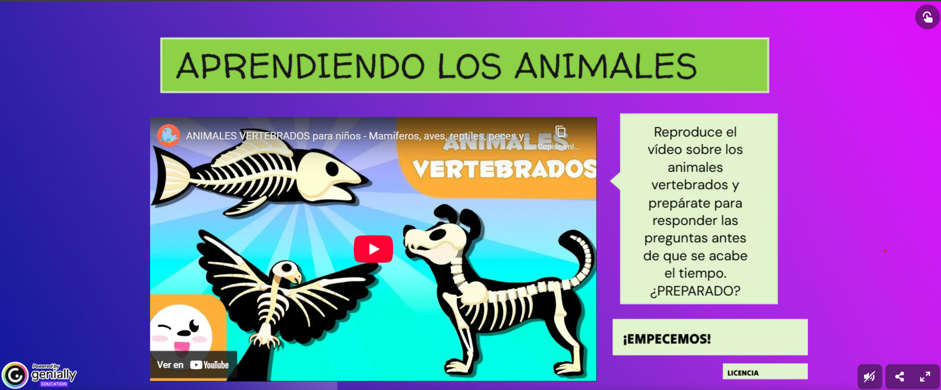 En la siguiente imagen hay un enlace directo para la visualización de un vídeo sobre los animales vertebrados y un breve texto que explica qué es lo que tienen que llevar a cabo en la actividad planteada. 