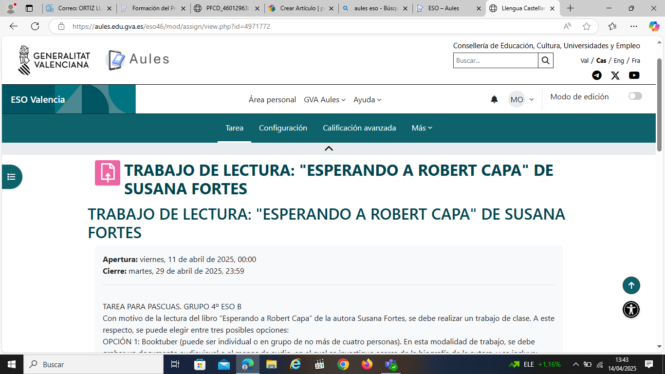 PRESENTACIÓN DE TRABAJO DE LECTURA A REALIZAR EN AULES